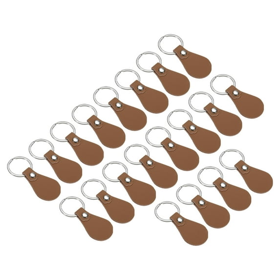 Uxcell Leather Key Fob Kit, 20 Pack PU Leather Key Fob Blanks and Key Rings for Laser Engraving, Brown
