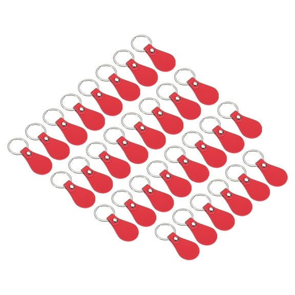 Uxcell Leather Key Fob Kit, 30 Pack PU Leather Key Fob Blanks and Key Rings for Laser Engraving, Red