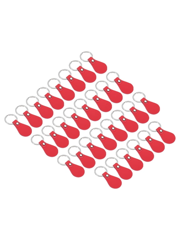 Leather Key Fob Kit, 30 Pack PU Leather Key Fob Blanks and Key Rings for Laser Engraving, Red