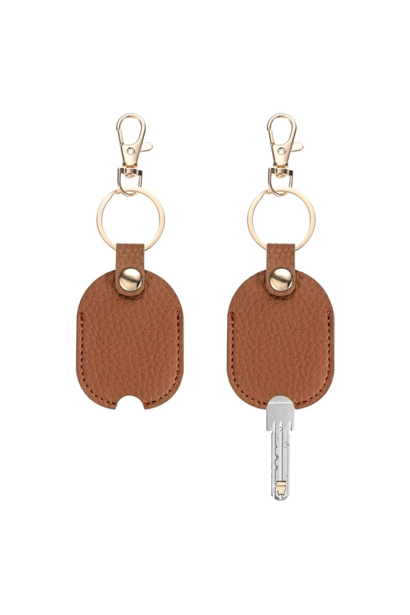 Leather Key Sleeve [2Pcs] - Vintage Car Broken Key Loop Replacement Covers with Keychain - [Light Brown] Keys Cover Protector