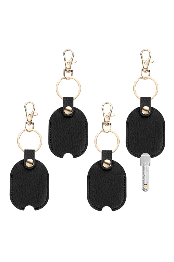 Leather Key Sleeve [4Pcs] - Vintage Car Broken Key Loop Replacement Covers with Keychain - [Black] Keys Cover Protector