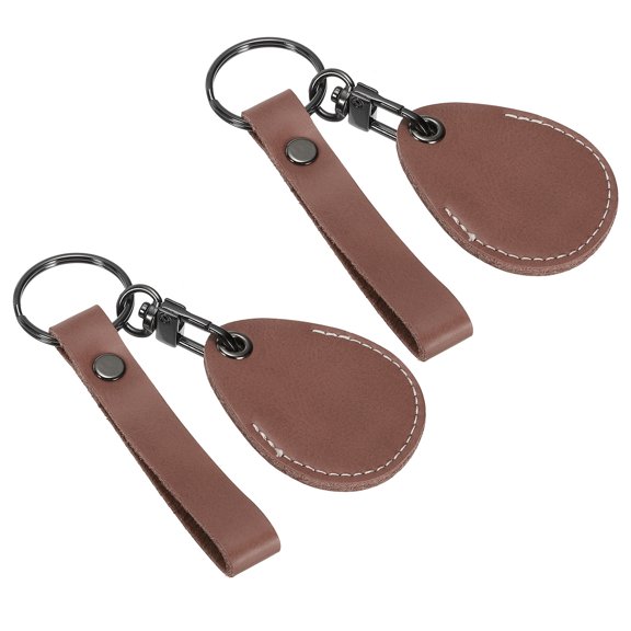 Uxcell Leather Keychain Blanks, 2 Pack Cowhide Key Fob with Key Rings for Laser Engraving, Brown