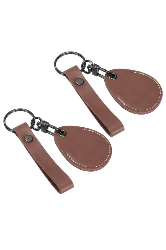 Leather Keychain Blanks, 2 Pack Cowhide Key Fob with Key Rings for Laser Engraving, Brown