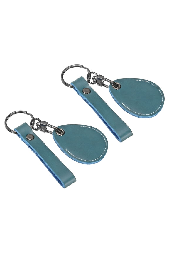 Leather Keychain Blanks, 2 Pack Cowhide Key Fob with Key Rings for Laser Engraving, Navy Blue