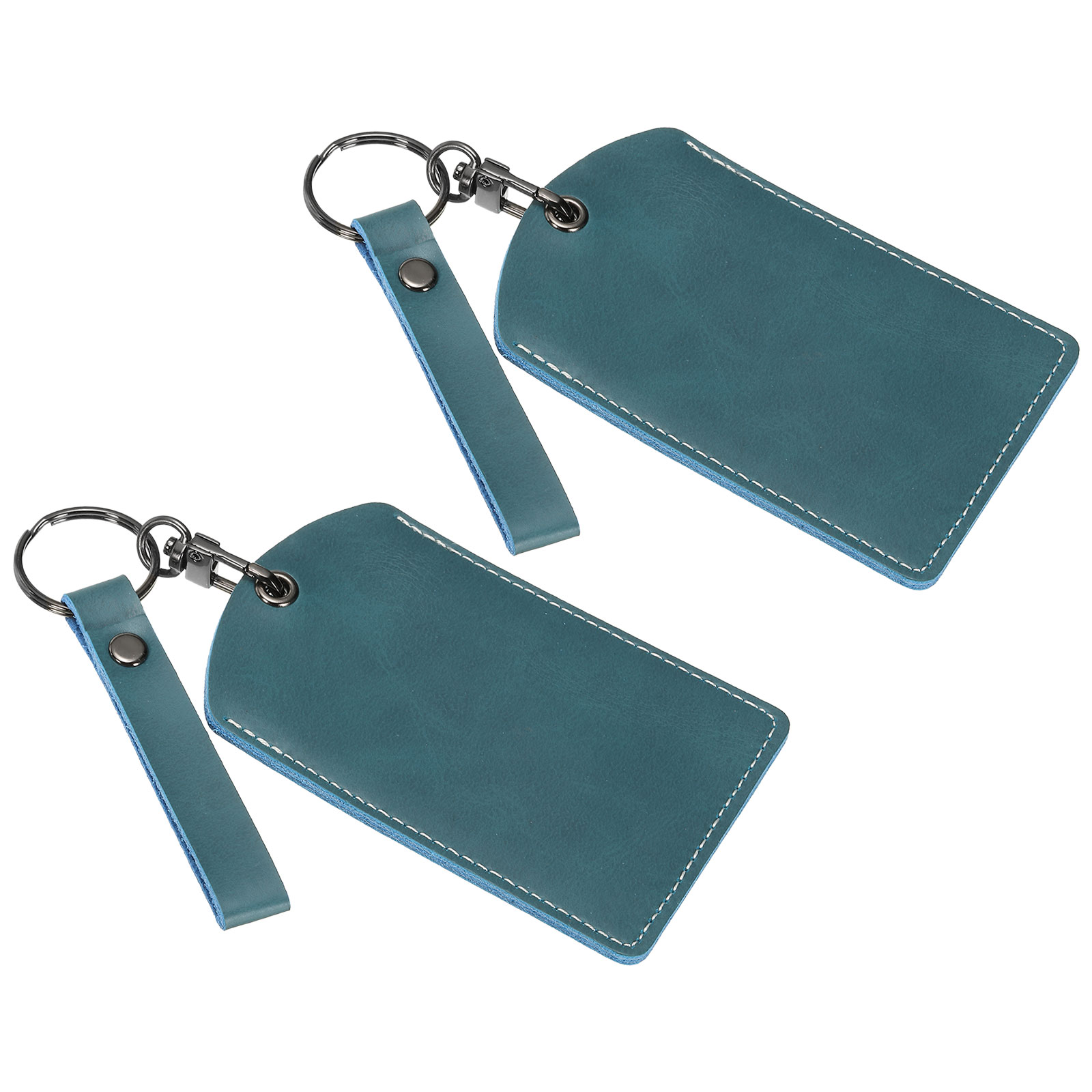 Leather Keychain Blanks, 2pcs Cowhide Key Fob with Key Ring, Navy Blue