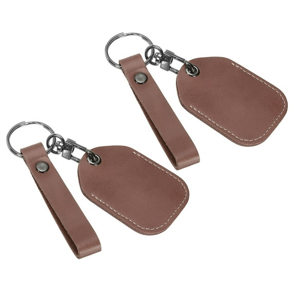 Uxcell Leather Keychain Blanks, 2 Pack DIY Leather Key Fobs with Key Ring for Laser Engraving, Brown