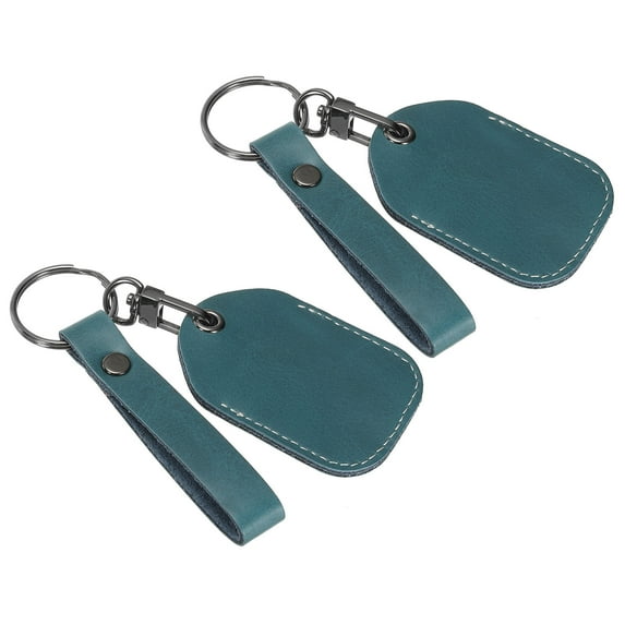 Uxcell Leather Keychain Blanks, 2 Pack DIY Leather Key Fobs with Key Ring for Laser Engraving, Navy Blue