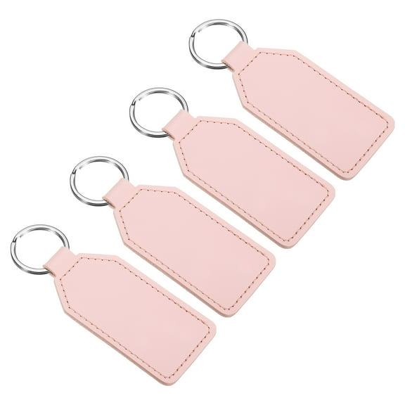 Uxcell Leather Keychain Blanks, 4 Pack PU Leather Key Fob with Key Rings, Pink