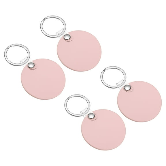 Uxcell Leather Keychain Blanks, 4 Pack Round PU Leather Key Fob with Key Rings, Pink