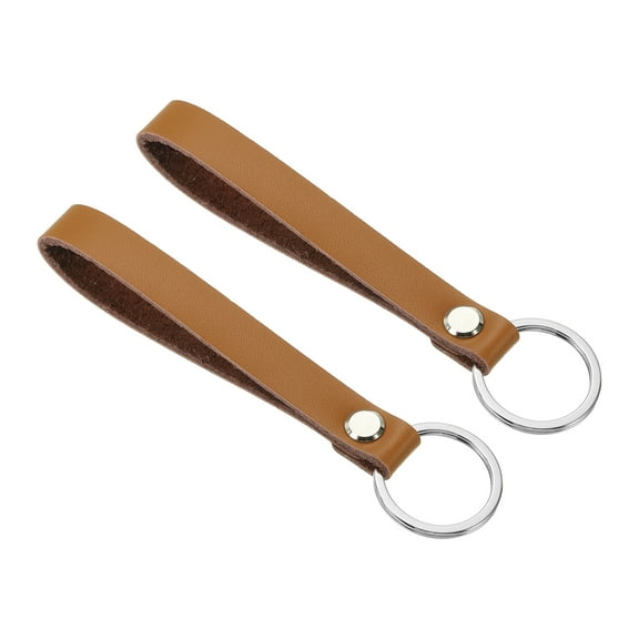 Uxcell Leather Keychain Key Ring Chain Ring Universally Key Holder Accessories for Men and Women Dark Brown 2 Pack