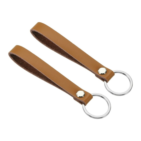 Uxcell Leather Keychain Key Ring Chain Ring Universally Key Holder Accessories for Men and Women Dark Brown 2 Pack