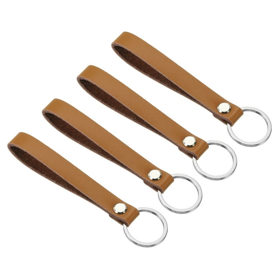 Uxcell Leather Keychain, Key Ring Chain Ring Universally Keyring Holder Accessories for Men and Women,Dark Brown,4 Pack