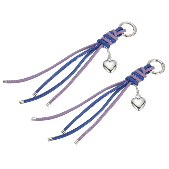 Uxcell Leather Keychain with Heart Charm and Braided Design, Purple Blue, Pack of 2