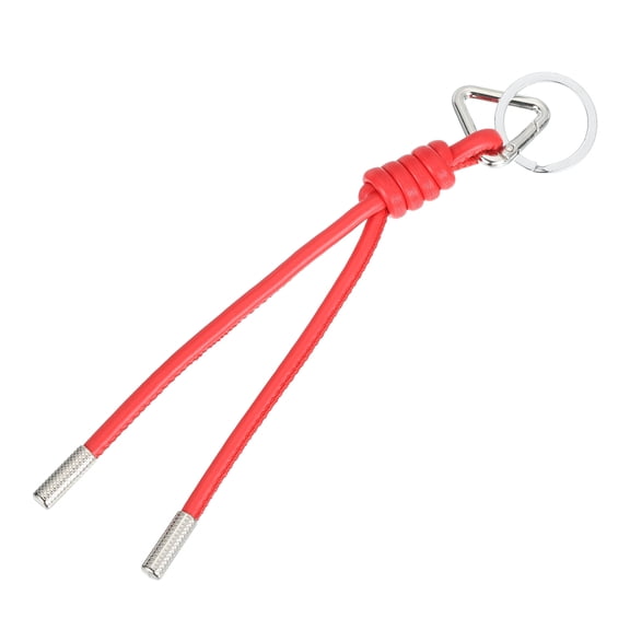 Uxcell Leather Keychain with Triangle Ring Charm and Braided Design, Red