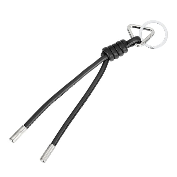 Uxcell Leather Keychain with Triangle Ring Charm and Braided Design, Black