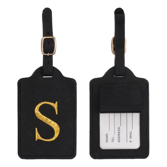 Uxcell Leather Letter Luggage Tags, Cute Personalized Initial Luggage Tags with Privacy Name Card, Black(S) & 2Pcs, For(Women Girls/Travel Essentials/Suitcase/Backpack ID Identifier)