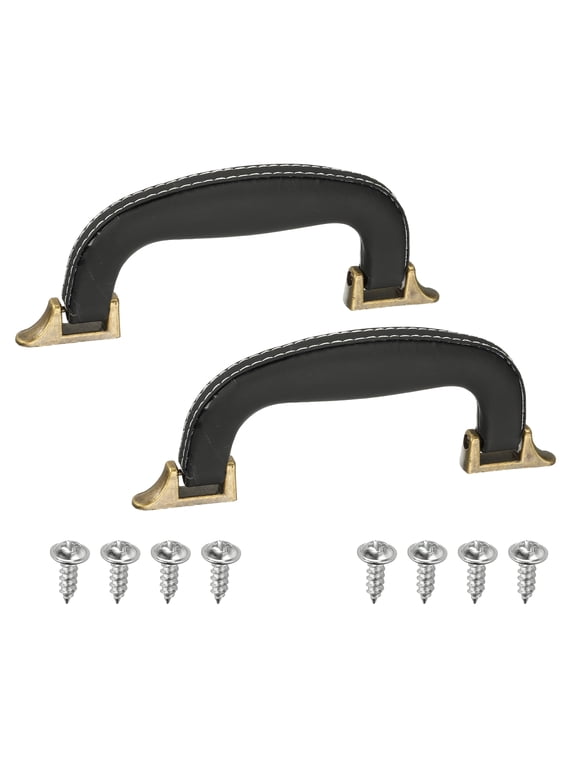 Leather Luggage Handle, Replacement Strap Handle for Handbag Black, Bronze 2 Count