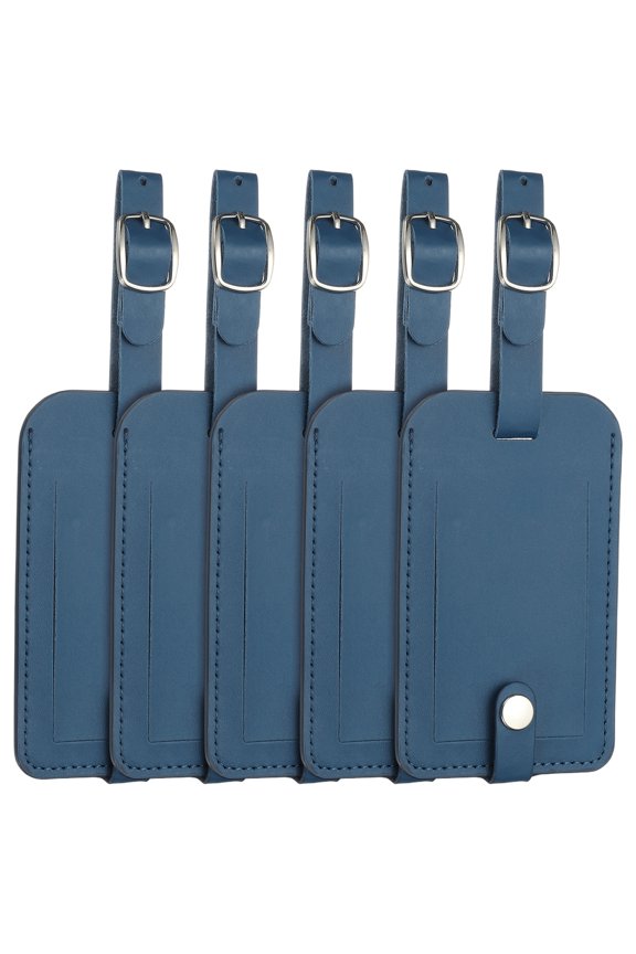 Leather Luggage Tags, Travel PU Baggage Bag Tag Suitcase Labels with Full Back Privacy Protection Cover - Fit for (Travel Essentials/ID Suitcase Identifier) 5 Pcs, Navy Blue