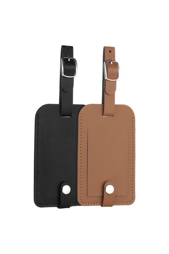 Leather Luggage Tags, Travel PU Baggage Bag Tag Suitcase Labels with Full Back Privacy Protection Cover - Fit for (Travel Essentials/ID Suitcase Identifier) 2 Pcs, Black/Brown