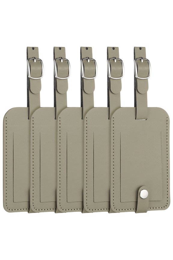 Leather Luggage Tags, Travel PU Baggage Bag Tag Suitcase Labels with Full Back Privacy Protection Cover - Fit for (Travel Essentials/ID Suitcase Identifier) 5 Pcs, Light Brown