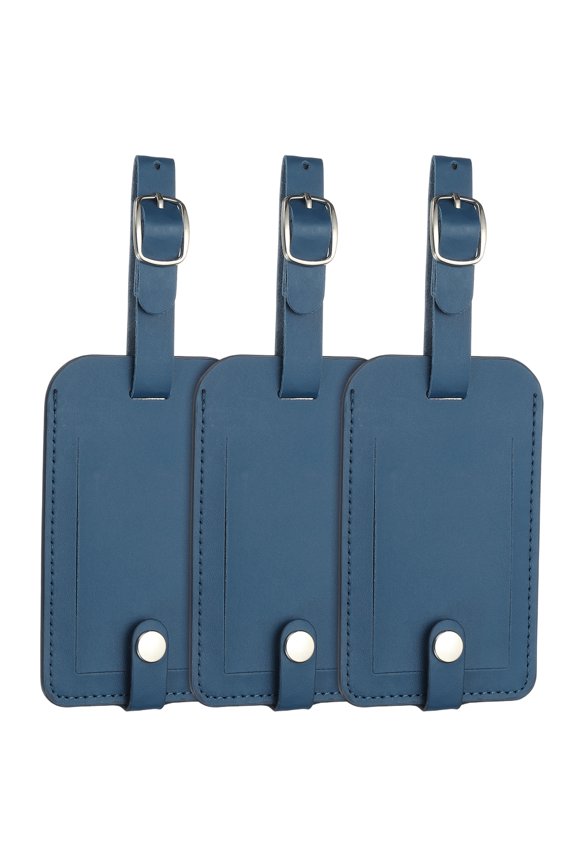 Leather Luggage Tags, Travel PU Baggage Bag Tag Suitcase Labels with Full Back Privacy Protection Cover - Fit for (Travel Essentials/ID Suitcase Identifier) 3 Pcs, Navy Blue