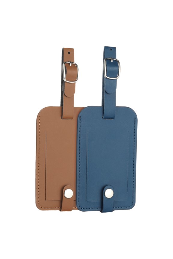 Leather Luggage Tags, Travel PU Baggage Bag Tag Suitcase Labels with Full Back Privacy Protection Cover - Fit for (Travel Essentials/ID Suitcase Identifier) 2 Pcs, Brown/Navy Blue