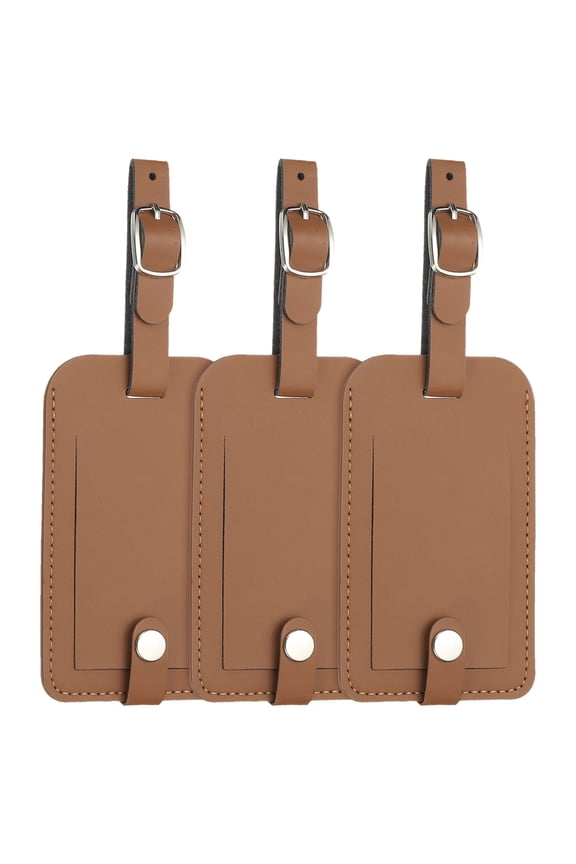 Leather Luggage Tags, Travel PU Baggage Bag Tag Suitcase Labels with Full Back Privacy Protection Cover Waterproof - Fit for (Travel Essentials/ID Suitcase Identifier) 3 Pcs, Brown