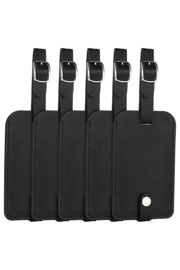 Leather Luggage Tags, Travel PU Baggage Bag Tag Suitcase Labels with Full Back Privacy Protection Cover Waterproof - Fit for (Travel Essentials/ID Suitcase Identifier) 5 Pcs, Black