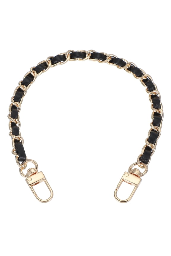 Leather Purse Handle Strap, 12 Inch Chain Strap Replacement DIY Flat Chain Strap, Black