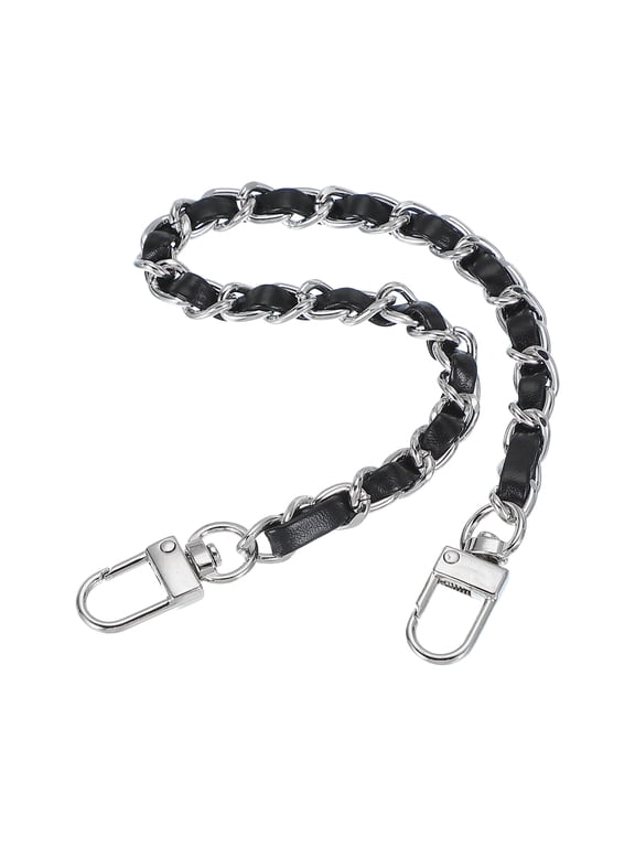 Leather Purse Handle Strap, 12 Inch DIY Chain Strap Replacement for Handbag Shoulder Bag, Black
