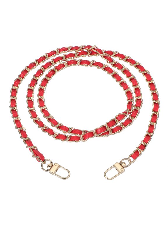 Leather Purse Handle Strap, 47 Inch Chain Strap Replacement DIY Flat Chain Strap, Red