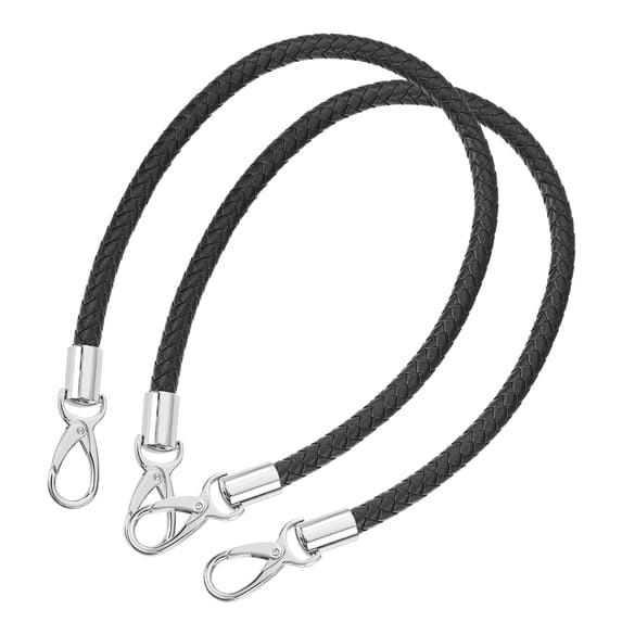 Uxcell Leather Purse Strap, 2Pack 60cm Short Leather PU Braided Purse Replacement Handle(Black Strap + Silver Clasp)