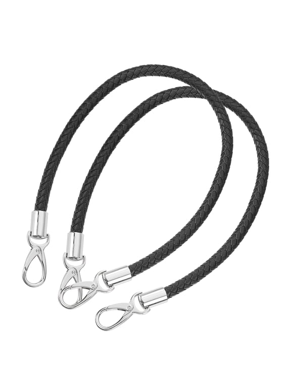 Leather Purse Strap, 2Pack 60cm Short Leather PU Braided Purse Replacement Handle(Black Strap + Silver Clasp)