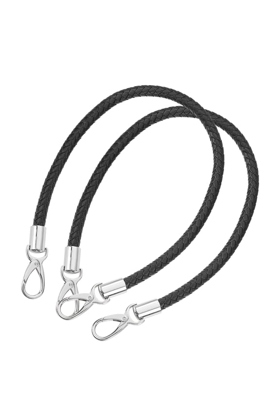 Leather Purse Strap, 2Pack 60cm Short Leather PU Braided Purse Replacement Handle(Black Strap + Silver Clasp)