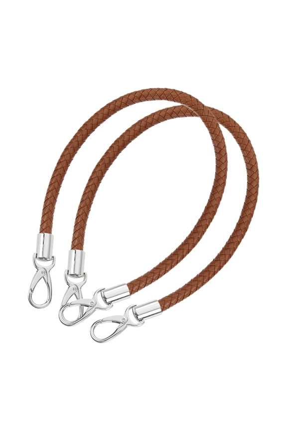 Leather Purse Strap, 2Pack 60cm Short Leather PU Braided Purse Replacement Handle(Brown Strap + Silver Clasp)
