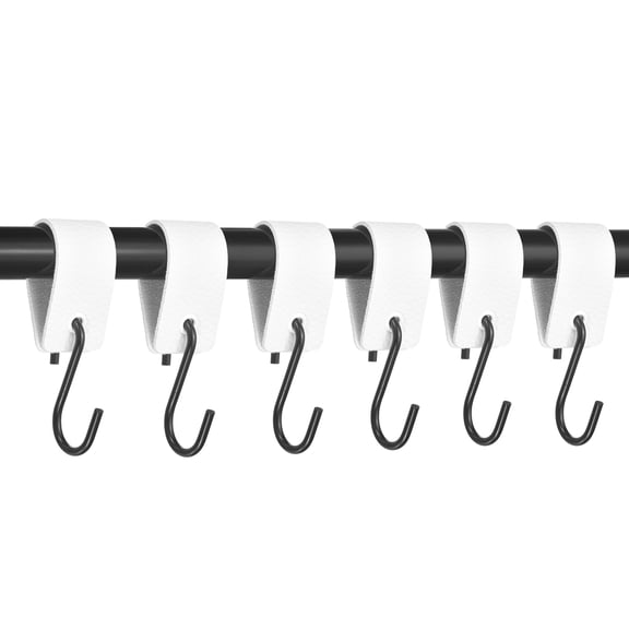 Uxcell Leather S Hooks, (6Pcs, White), PU Leather Loop with Carbon Steel S Shaped Hanging Hooks Multifunctional Organizer, Suit for - Closet/Kitchen/Bag/Towel/Storage Rack