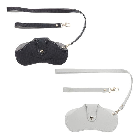 Uxcell Leather Sunglasses Bags, Portable Slim Soft Leather Glasses Case Holder Eyeglass Organizer Pouch with Wrist Strap Lanyard for Women Men Sunglasses Glasses-2Pcs(Black/Gray)