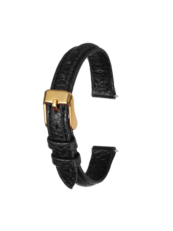 Leather Watch Band 10mm Vintage Textured Padded Leather Watch Strap Quick Release Replacement Wristband with Stainless Steel Pin Buckle for Men and Women, Black