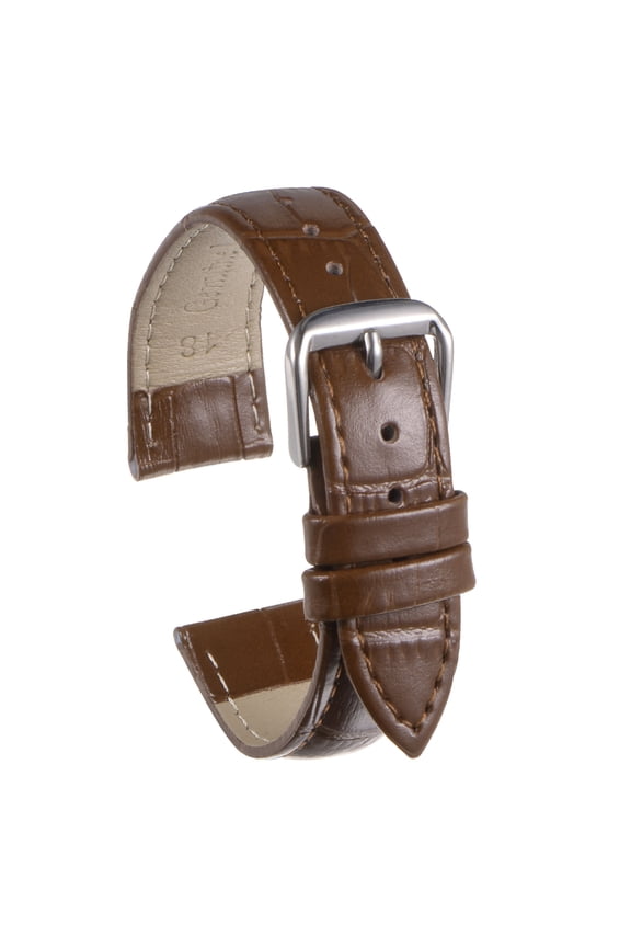 Leather Watch Band 16mm Embossed Pattern Watch Strap Replacement with Spring Bars Brown, Silver