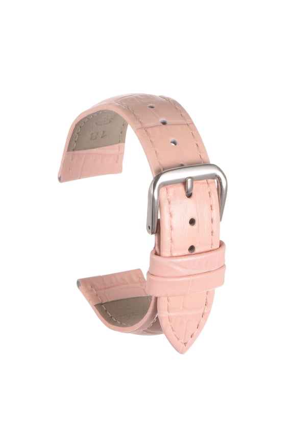 Leather Watch Band 16mm Embossed Pattern Watch Strap Replacement with Spring Bars Pink, Silver