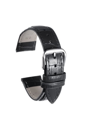 Leather Watch Band 18mm Embossed Pattern Watch Strap Replacement with Spring Bars Black, Silver
