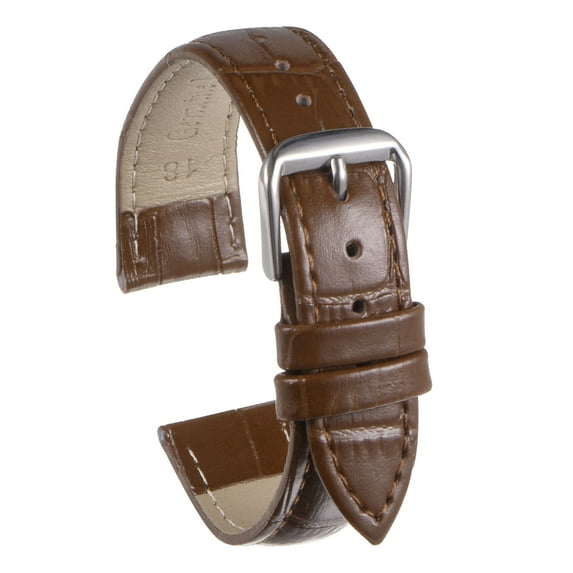 Uxcell Leather Watch Band 18mm Embossed Pattern Watch Strap Replacement with Spring Bars Brown, Silver