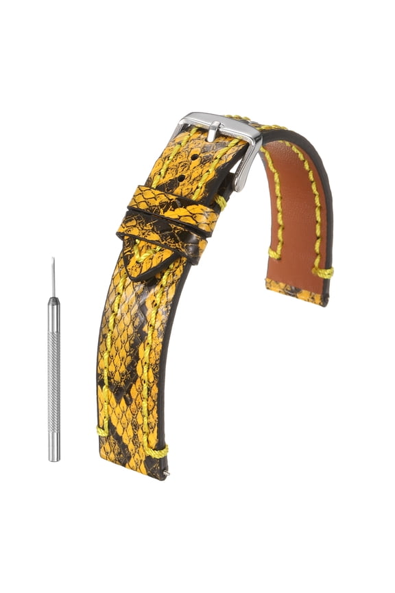 Leather Watch Band 18mm Vintage Watch Strap with Pin Buckle, Yellow