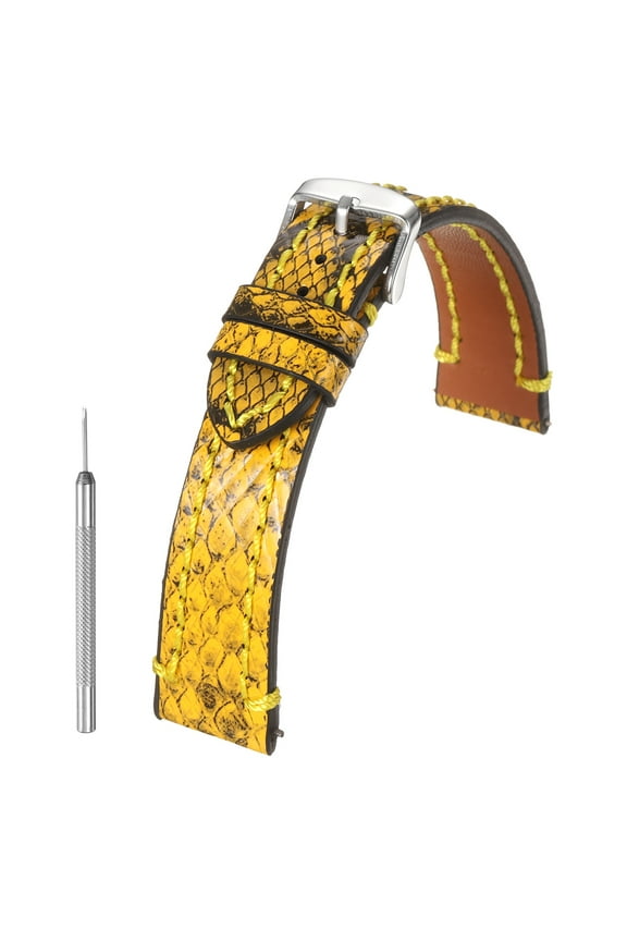 Leather Watch Band 21mm Vintage Watch Strap with Pin Buckle, Yellow