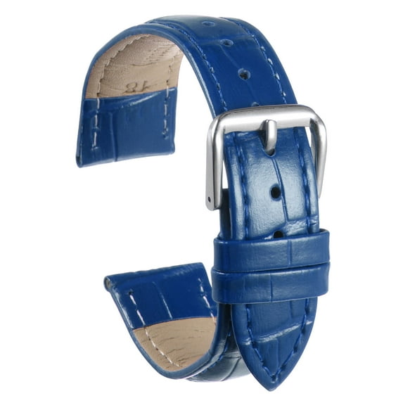 Uxcell Leather Watch Band 23mm Embossed Pattern Cowhide Watch Strap Replacement with Spring Bars Blue, Silver