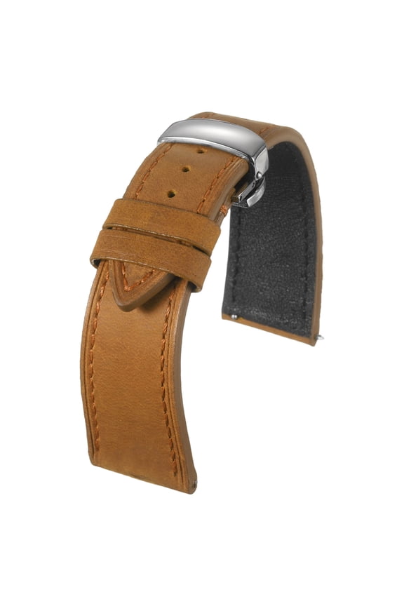 Leather Watch Band 24mm Vintage Watch Straps with Butterfly Buckle, Yellow Brown