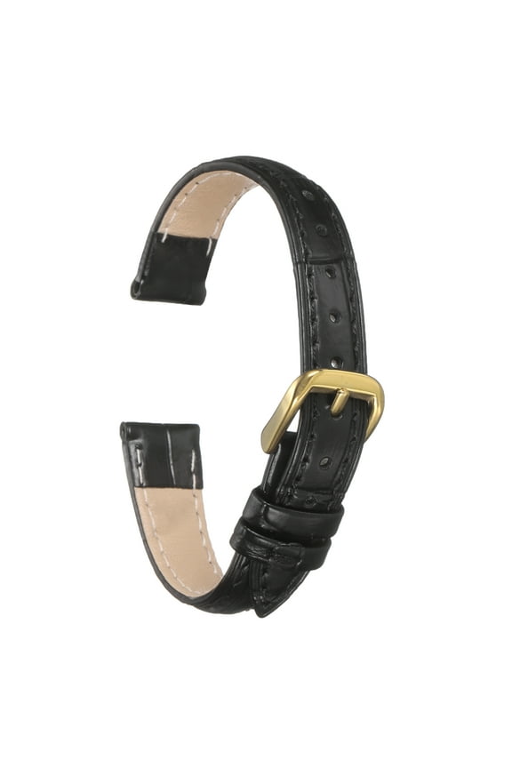 Leather Watch Bands 12mm Classical Embossed Replacement Strap Elegant Vintage Watchband, Black Gold