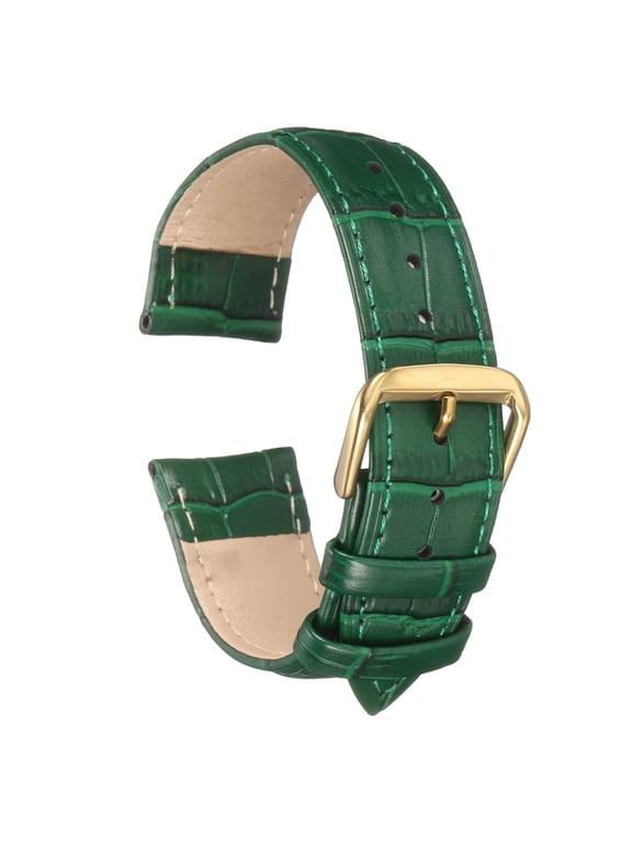 Leather Watch Bands 20mm Classical Embossed Replacement Strap Elegant Vintage Watchband, Green Gold