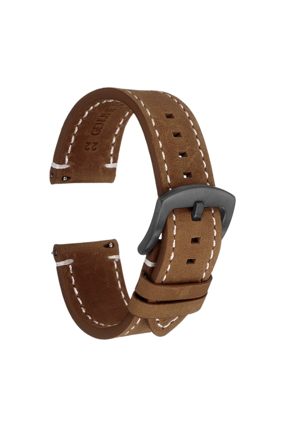 Leather Watch Bands, 22mm Width Quick Release Watch Strap Cowhide Replacement Wrist Band Black Buckle for Men Women, Dark Brown