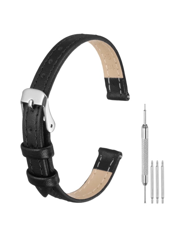 Leather Watch Band 10mm Release Watch Strap for Men Black